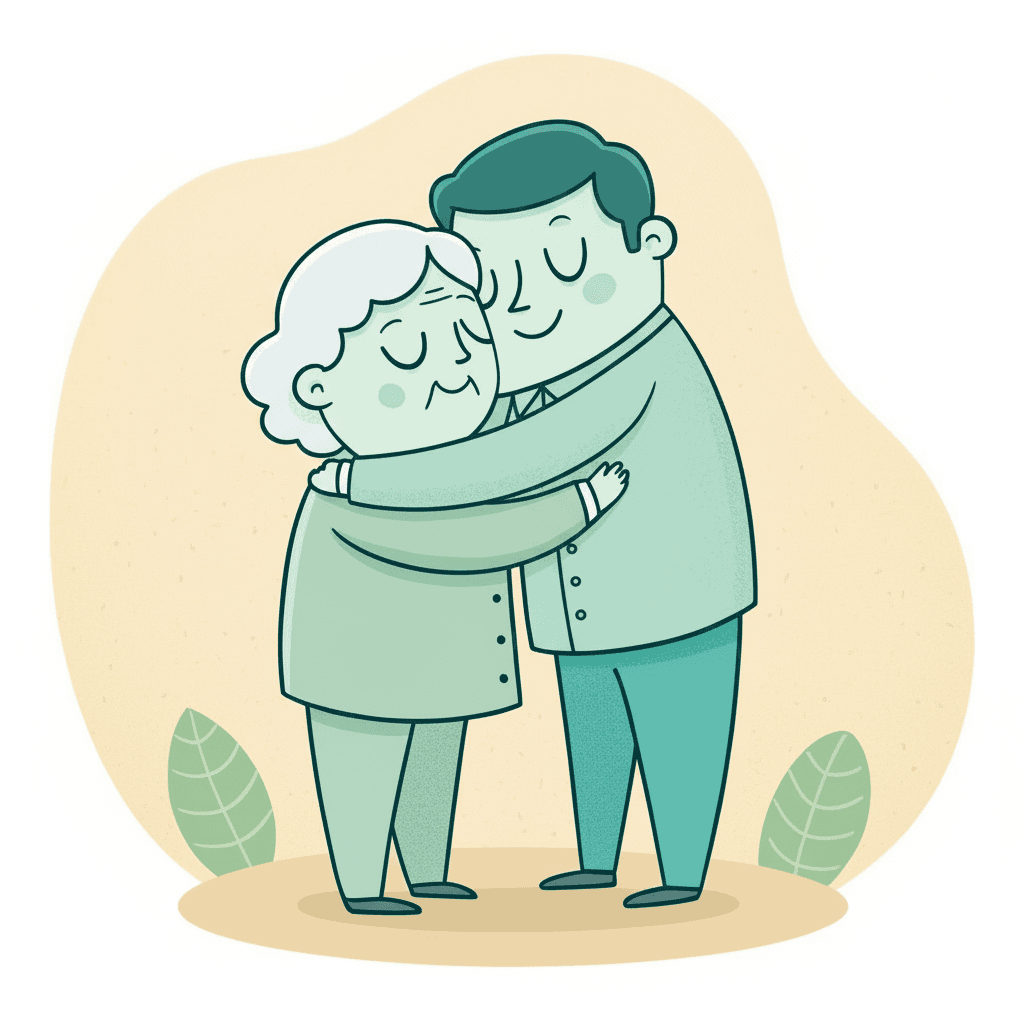 Two people hugging, representing care and companionship